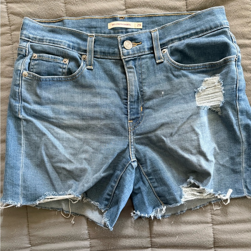 Levi's Blue Distressed Jean Shorts